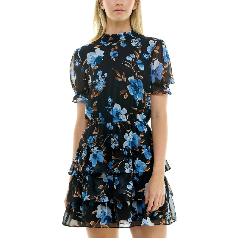 Crystal Doll Womens Mini Smocked Fit & Flare Dress Trendy Denim Mini Dress