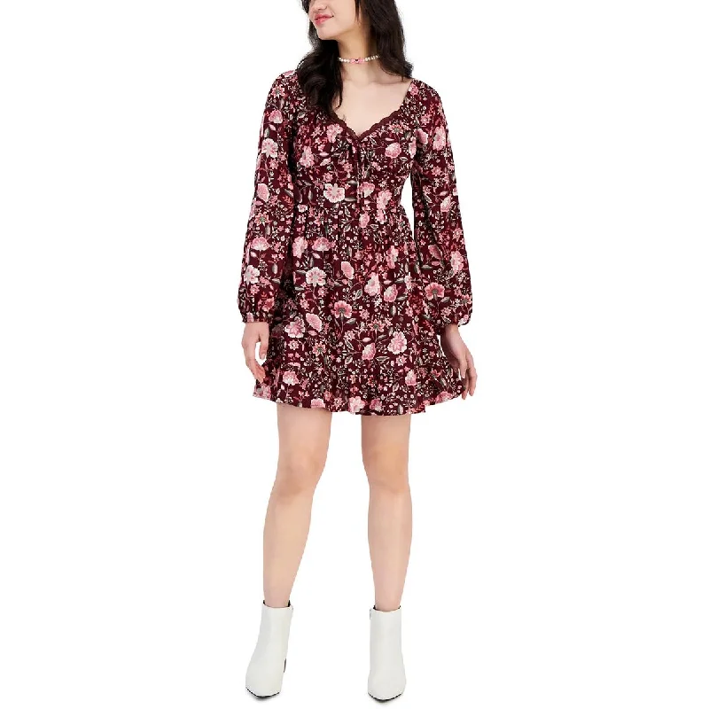 Derek Heart Womens Lace Trim Mini Fit & Flare Dress Trendy Mini Dress with Belt
