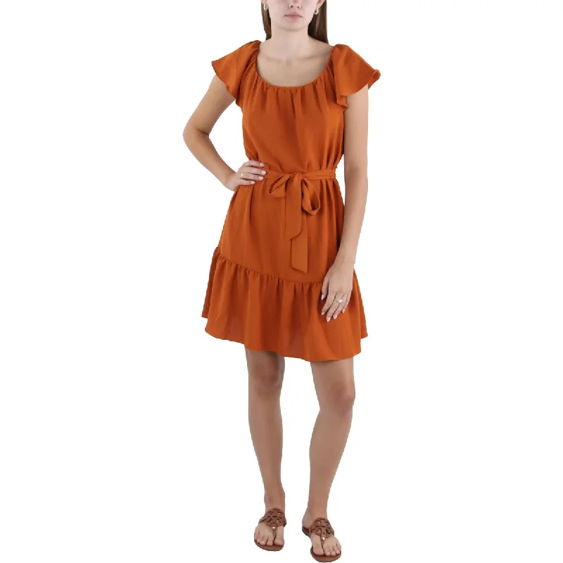 DKNY Womens Mini Belted Fit & Flare Dress Cozy Cowl Neck Mini Dress