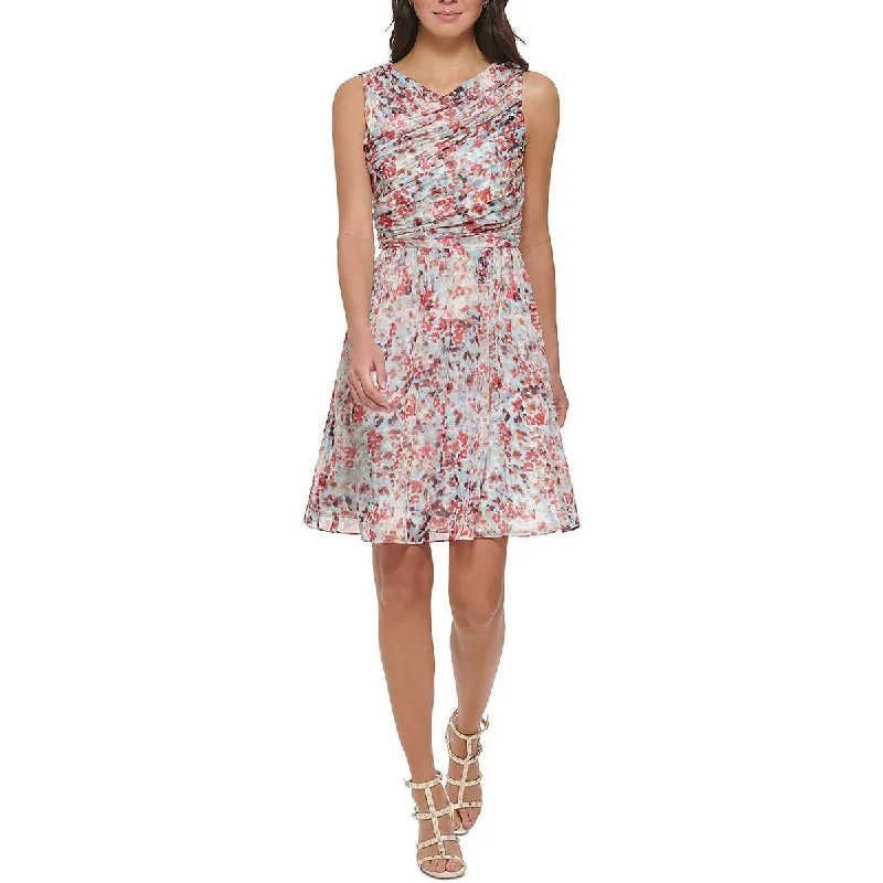 DKNY Womens Party Mini Fit & Flare Dress Elegant Mini Dress with Ruffles