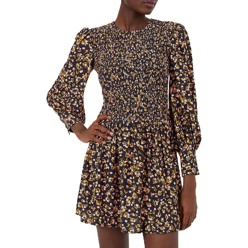 French Connection Womens Berrit Smocked Mini Sheath Dress Classic Solid Mini Dress