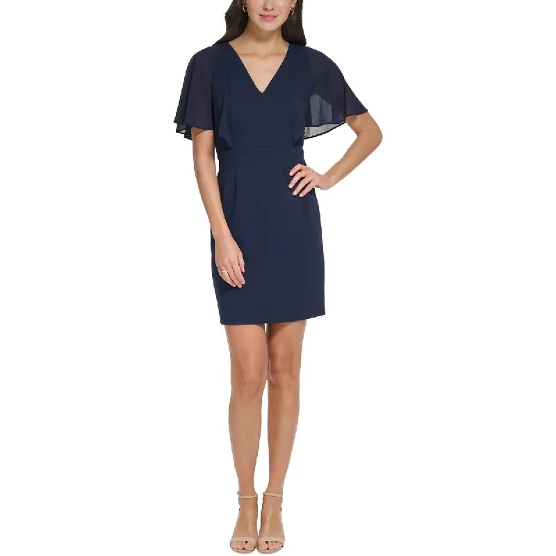Jessica Howard Womens Petites V Neck Mini Sheath Dress Chic Bohemian Mini Dress