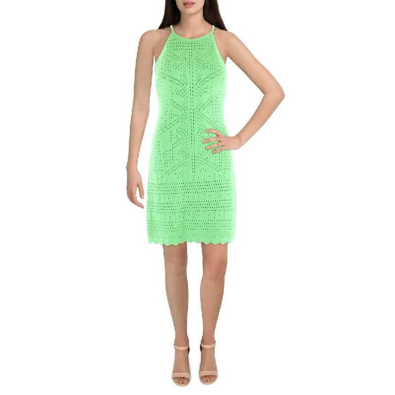 Jonathan Simkhai Womens Summer Mini Halter Dress Elegant Satin Lace Mini Dress