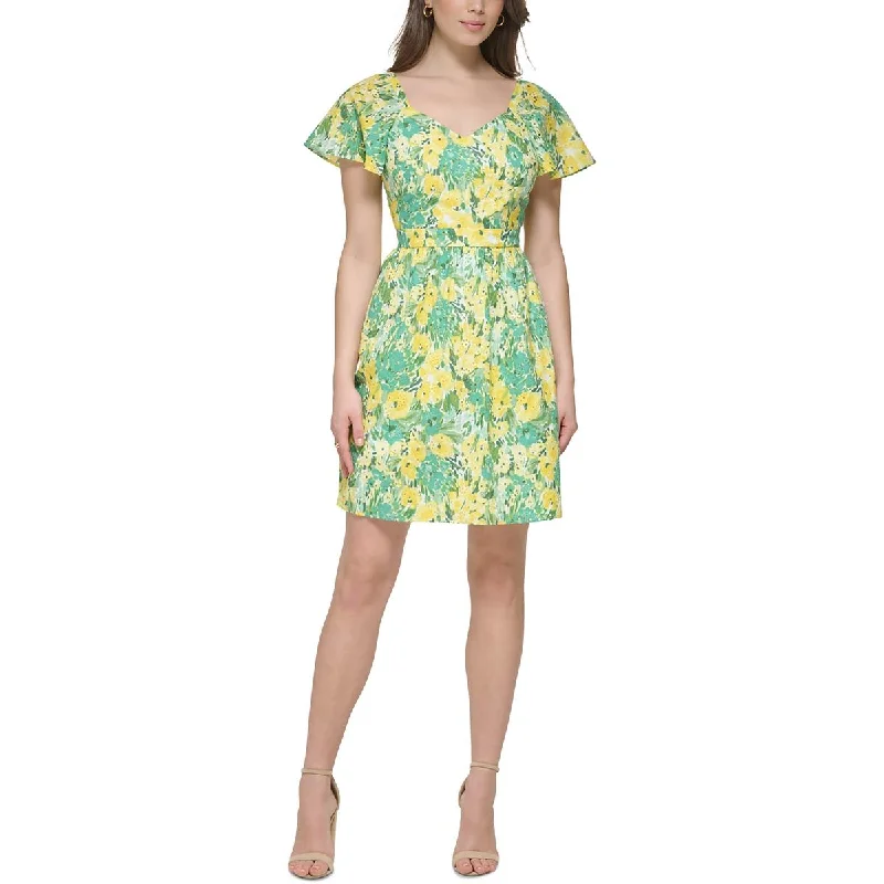 Kensie Dresses Womens Mini Eyelet Fit & Flare Dress Classic Floral Mini Dress