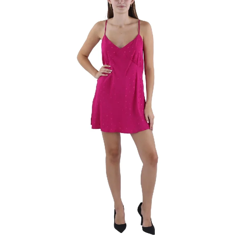L Space Womens Moonlit Metallic Mini Slip Dress Casual V-Neck Mini Dress