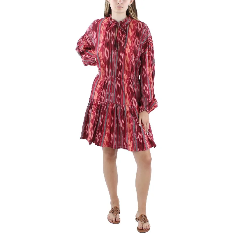 Lauren Ralph Lauren Womens Mini Tie Neck Fit & Flare Dress Fashionable Off-Shoulder Mini Dress