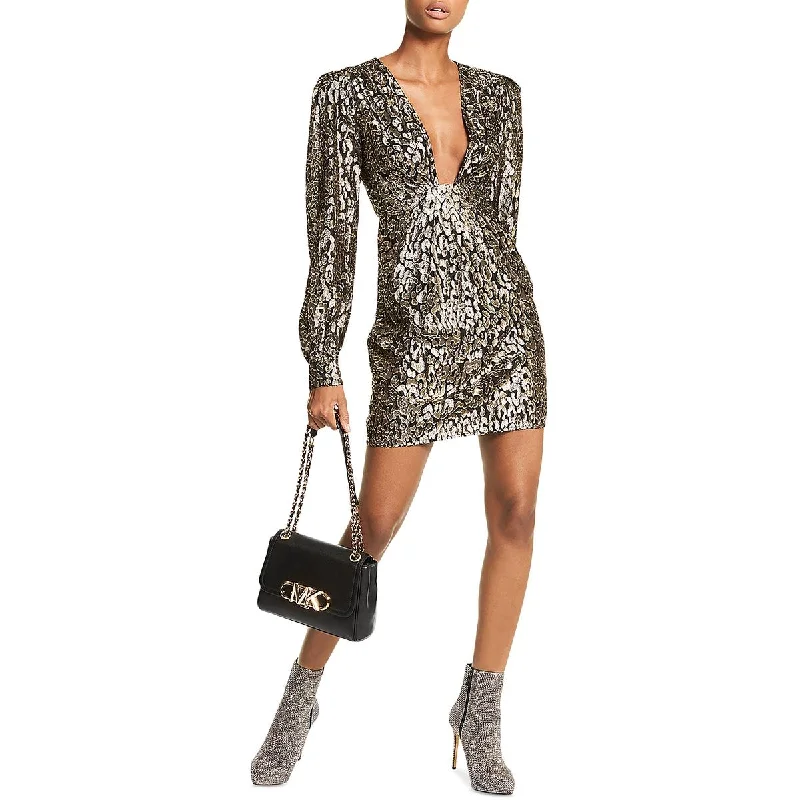 MICHAEL Michael Kors Womens Pleated Mini Sheath Dress Stylish Short Sleeve Mini Dress
