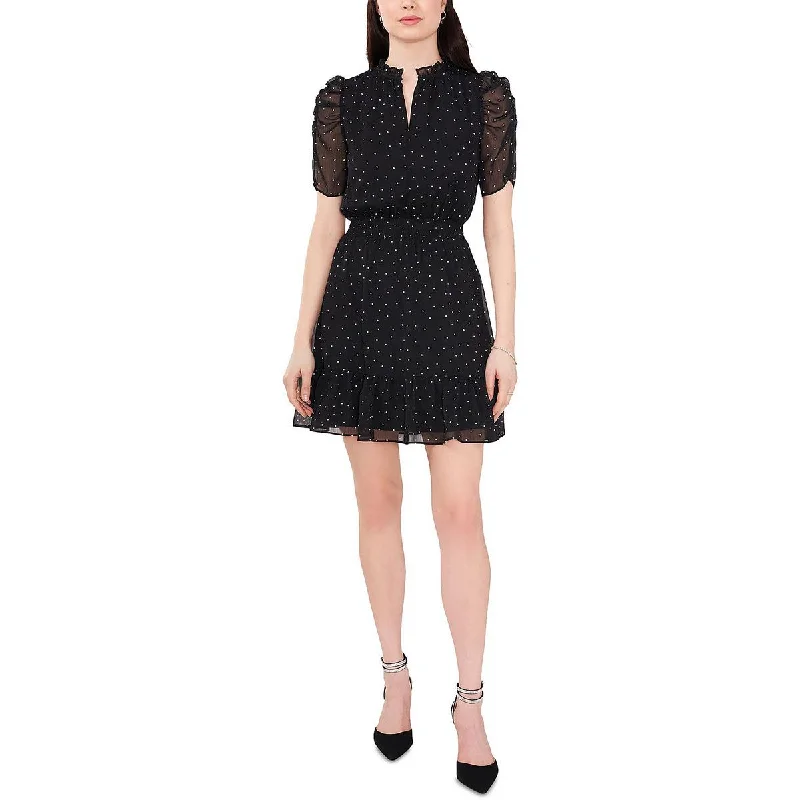 MSK Womens Petites Split Neck Mini Fit & Flare Dress Trendy Denim Mini Dress