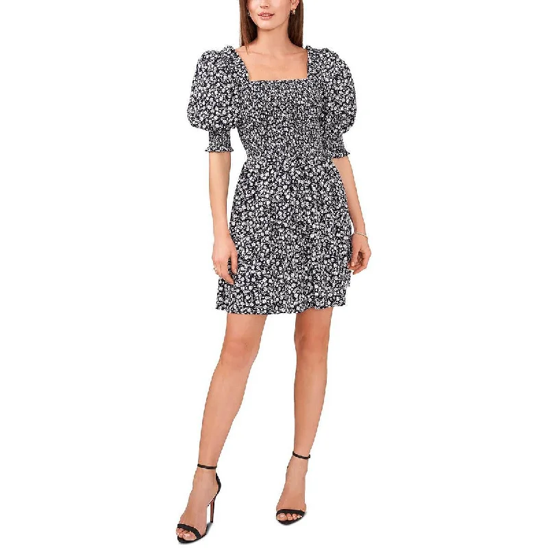 MSK Womens Smocked Mini Fit & Flare Dress Cozy Long Sleeve Mini Dress