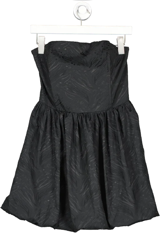 New Look Black Satin Jacquard Bandeau Mini Puff Dress UK 12 Comfortable Casual Mini Dress