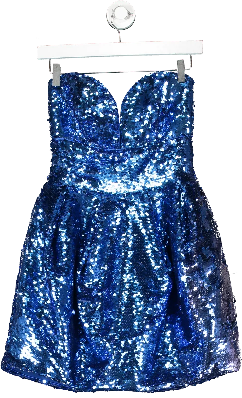 Pinko Blue Sweetheart Sequin Minidress UK 8 Comfortable One-Shoulder Mini Dress