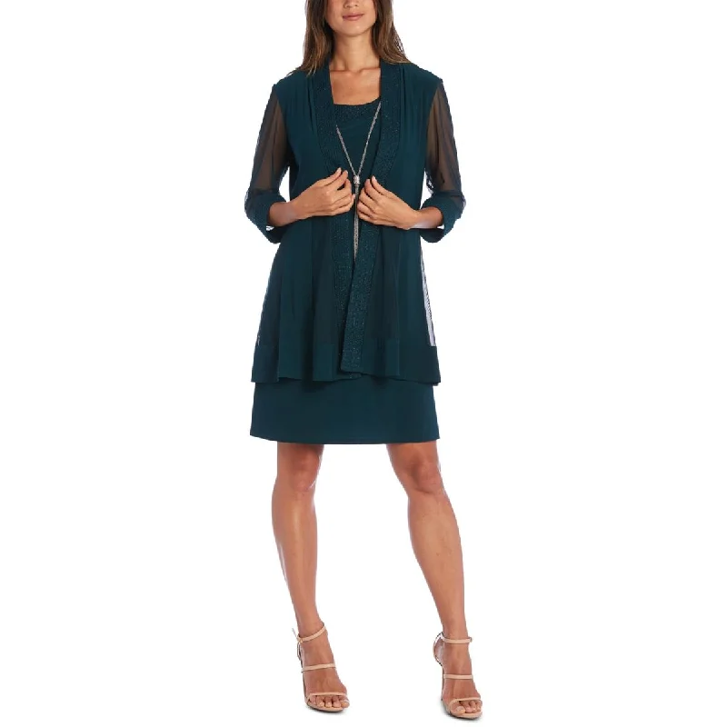 R&M Richards Womens Petites Illusion Mini Two Piece Dress Comfortable Ruffle Mini Dress