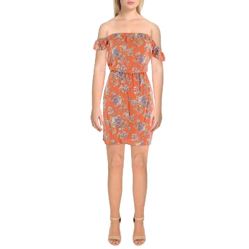 Raga Womens Mini Stretch Fit & Flare Dress Comfortable Off-Shoulder Mini Dress