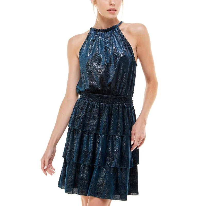 Speechless Womens Juniors Velvet Mini Halter Dress Trendy Denim Mini Dress