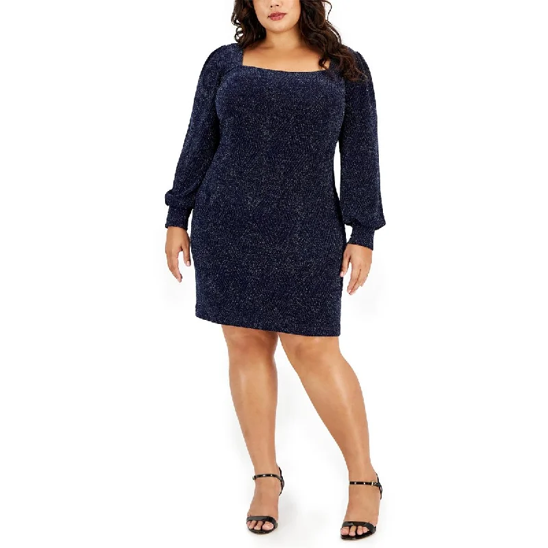 Speechless Womens Plus Textured Mini Sheath Dress Trendy Wraparound Mini Dress