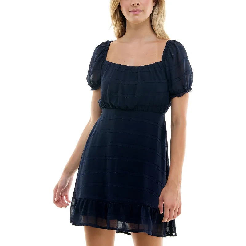 Speechless Womens Square Neck Mini Fit & Flare Dress Fashionable Mini Dress with Pockets