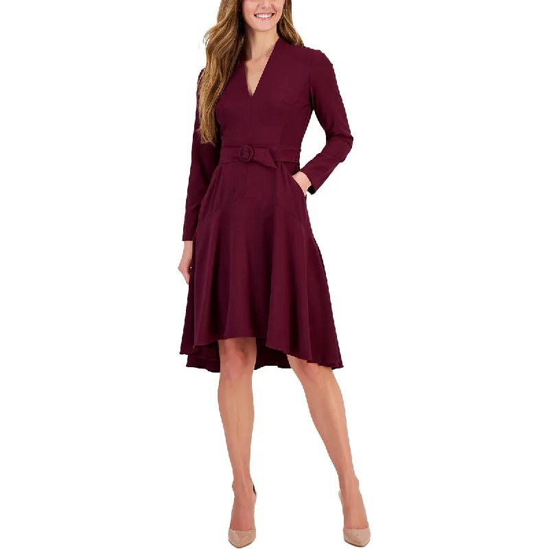 Taylor Womens Asymmetric Mini Fit & Flare Dress Casual Button-Up Mini Dress