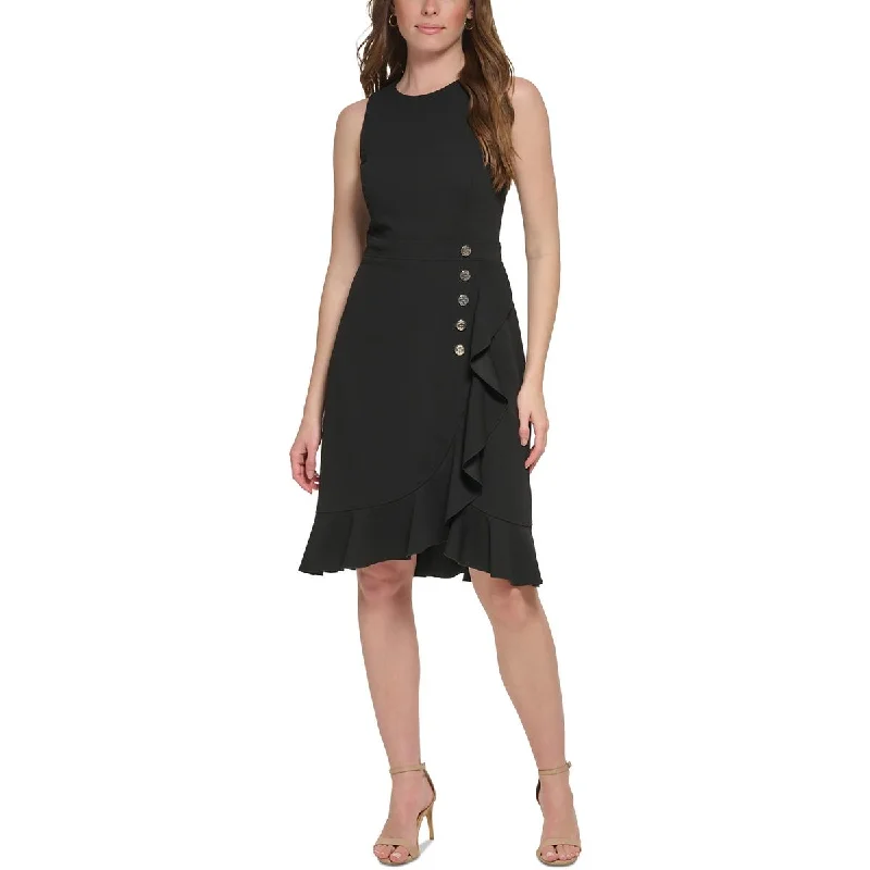 Tommy Hilfiger Womens Button Detail Mini Sheath Dress Stylish Sweetheart Neck Mini Dress