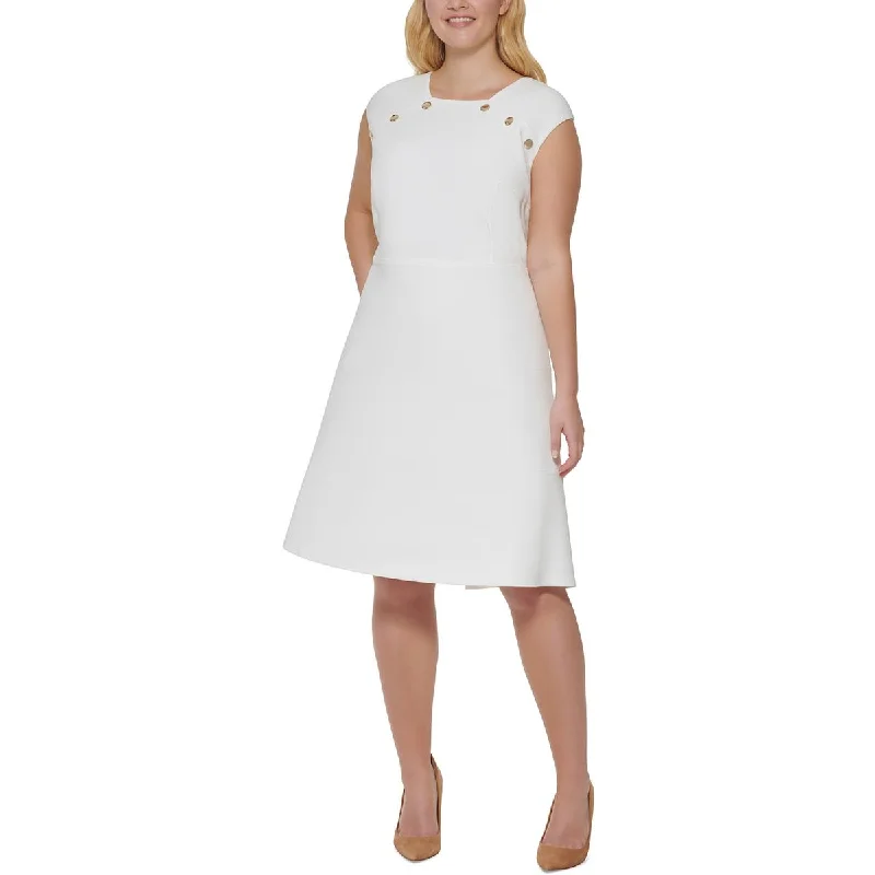 Tommy Hilfiger Womens Plus Scuba Mini Fit & Flare Dress Stylish Sweetheart Mini Dress