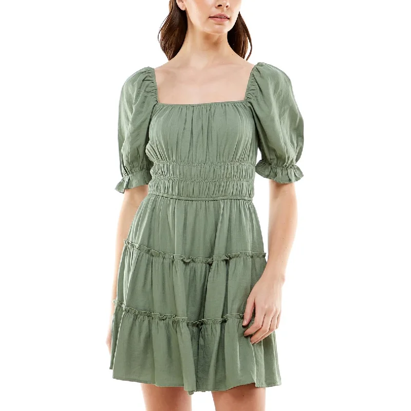 Trixxi Womens Juniors Smocked Mini Fit & Flare Dress Elegant Tulle Mini Dress
