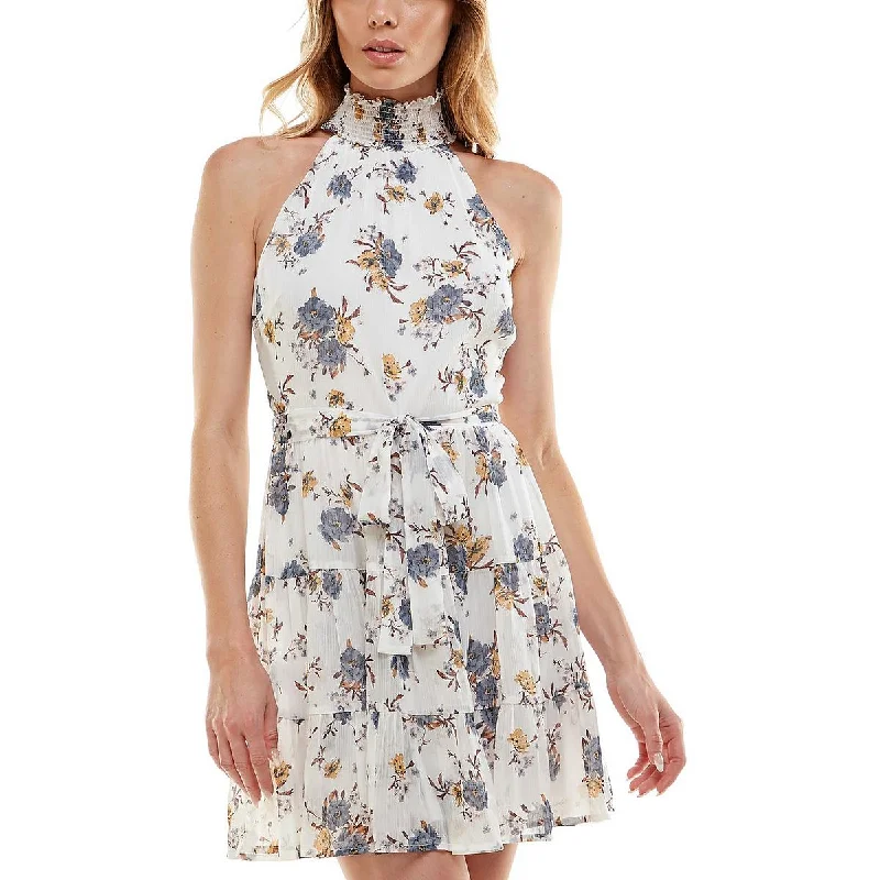 Trixxi Womens Juniors Summer Mini Halter Dress Comfortable Ruffle Mini Dress