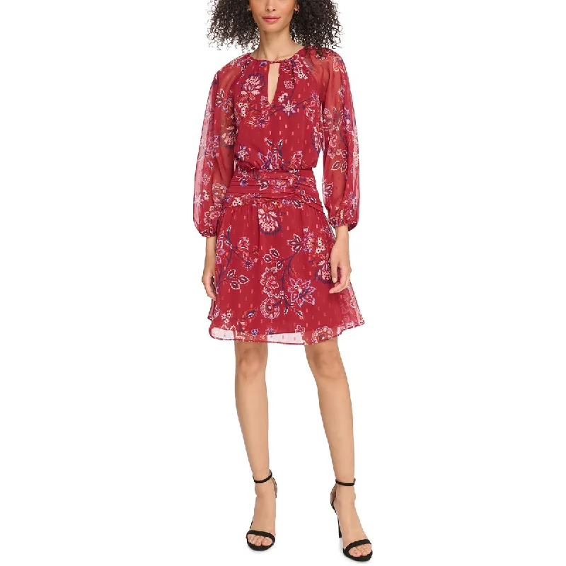 Vince Camuto Womens Petites Mini Keyhole Neckline Fit & Flare Dress Chic Tropical Mini Dress