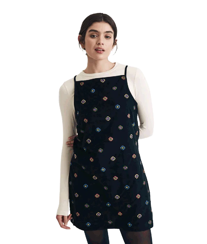 Cord Pepper Mini Pinafore Dress - Black Trendy Floral Mini Dress