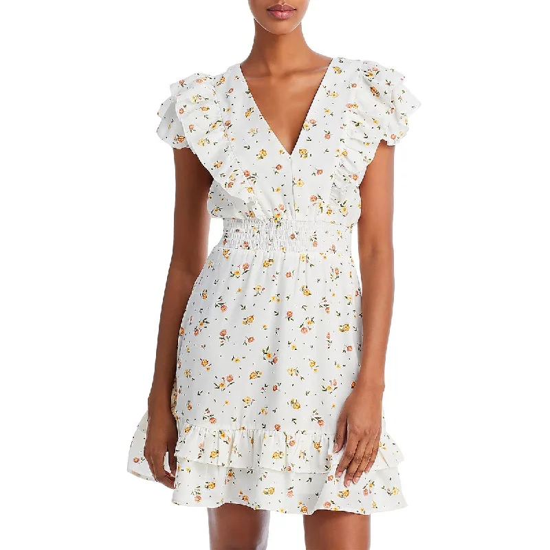 Aqua Womens Ruffle Sleeves Mini Fit & Flare Dress Fashionable Lace Mini Dress