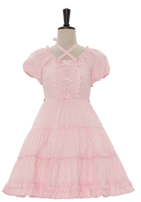 Bacio Bouquet~Doll Story~Sweet Lolita OP Dress with Mini Sleeves Trendy Denim Mini Dress