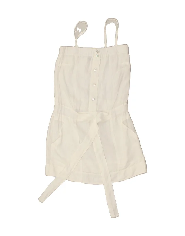 BENETTON Womens Mini Sundress UK 8 Small White Linen Trendy Crossover Mini Dress