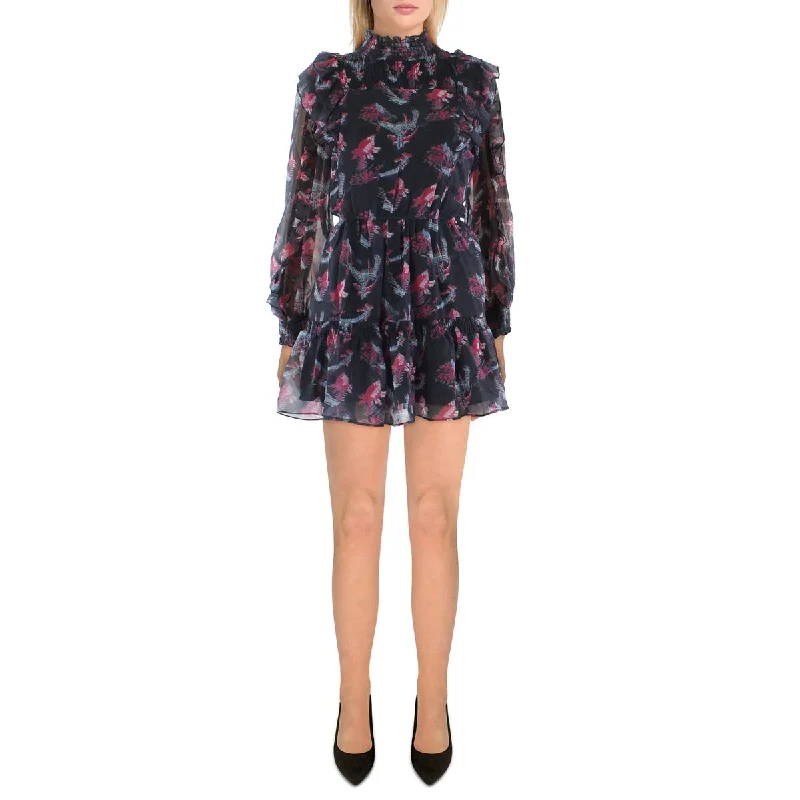 Beulah Womens Juniors Printed Mini Fit & Flare Dress Elegant Satin Lace Mini Dress