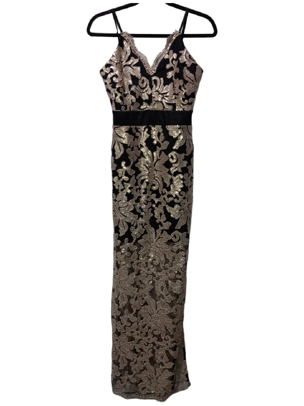 Black & Cream Dress Party Long Venus, Size 4 Tunics Satin smooth