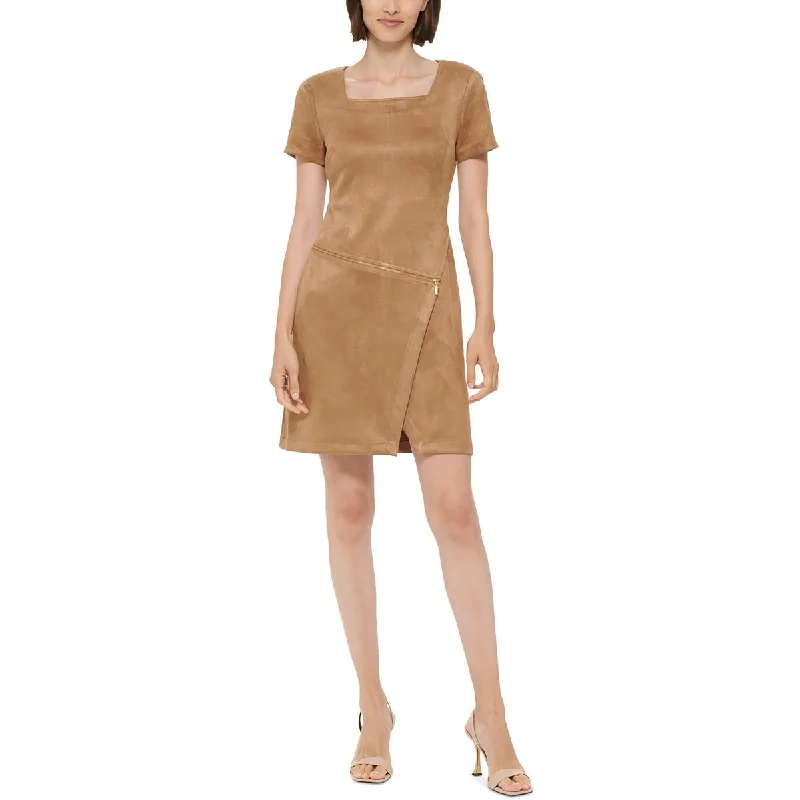 Calvin Klein Womens Faux Suede Mini Sheath Dress Stylish Sweetheart Neck Mini Dress