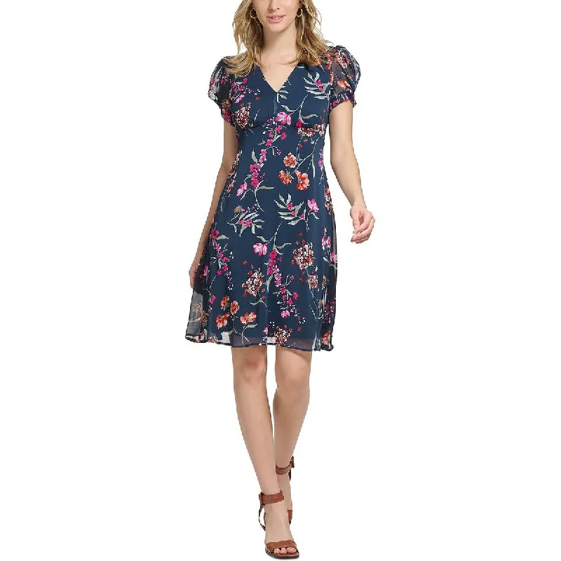 Calvin Klein Womens Party Short Fit & Flare Dress Crew Neckline Sporty