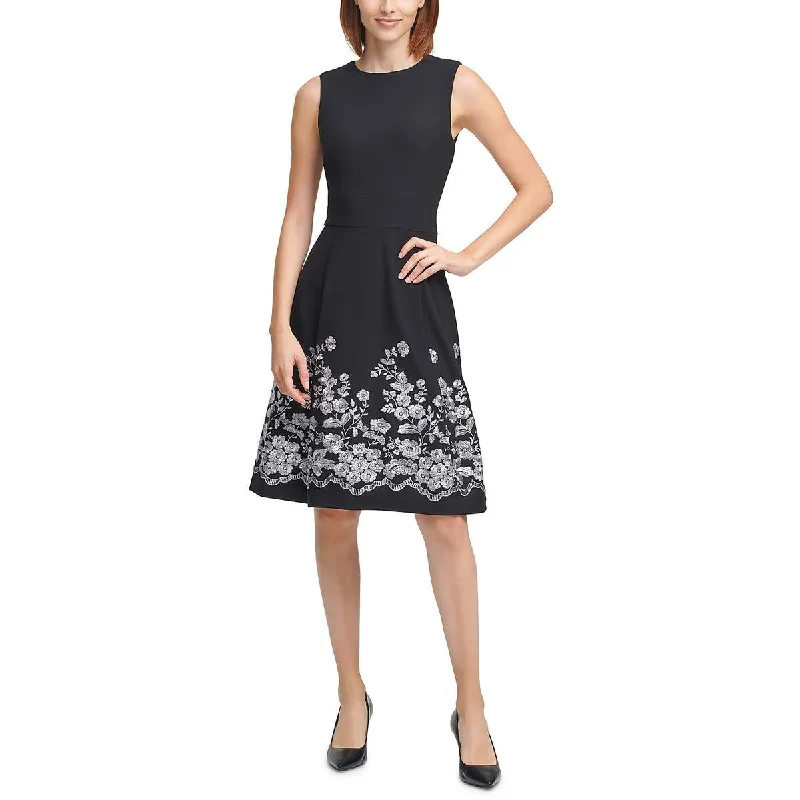 Calvin Klein Womens Petites Knit Mini Fit & Flare Dress Stylish Sweetheart Mini Dress