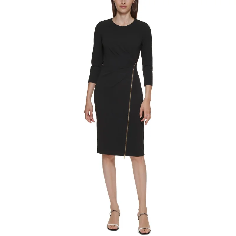Calvin Klein Womens Petites Zipper Detail Mini Sheath Dress Casual Mini Dress with Pockets