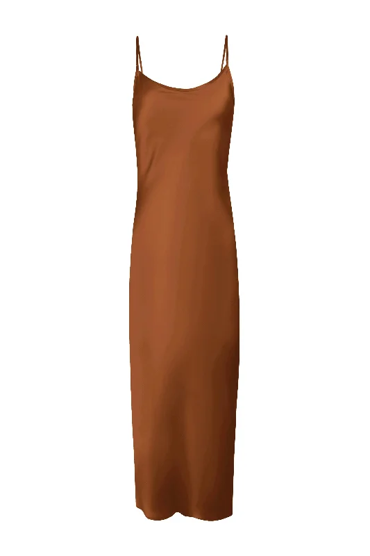 BM Minimal Slip Dress - Walnut Trendy Mini Dress with Belt