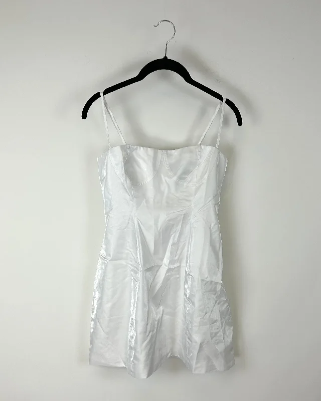 White Mini Slip Dress - Size 0 and 4 Stylish Short-Sleeve Mini Dress