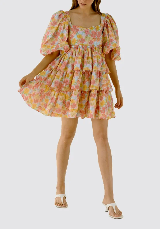 Doreen Mini Yellow Dress Cozy Wraparound Mini Dress