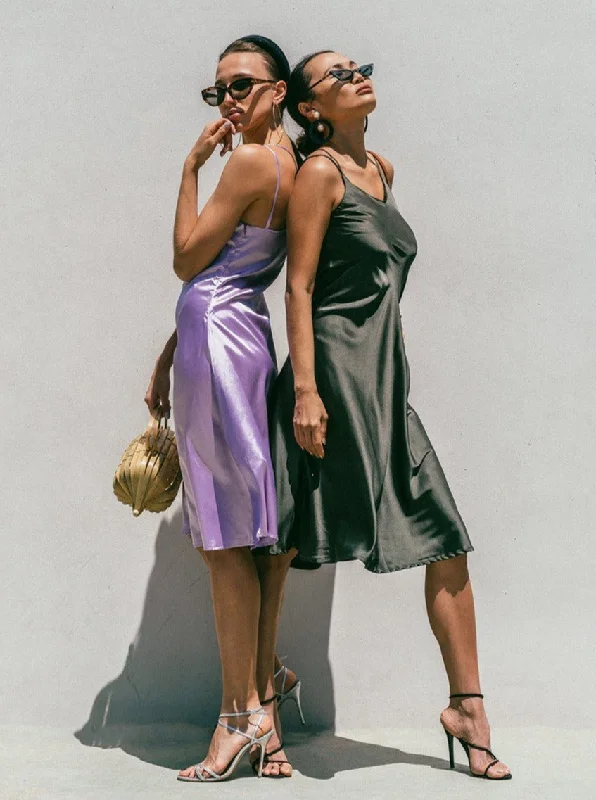Florida Minimal Satin Slip Dress Comfortable Off-Shoulder Mini Dress