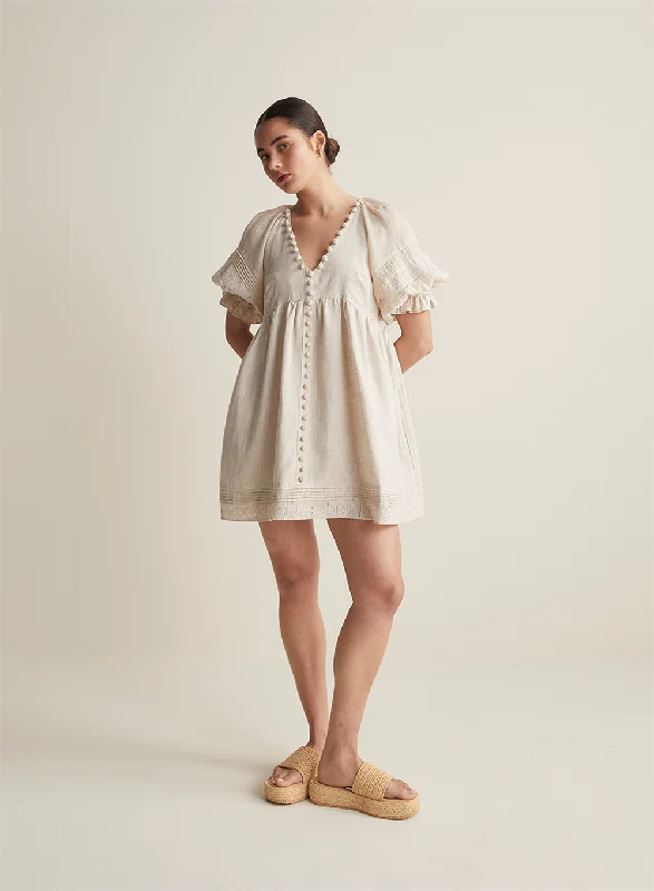 Gwendalin Linen Mini Smock Dress | Flax  | Restock Classic White Mini Dress