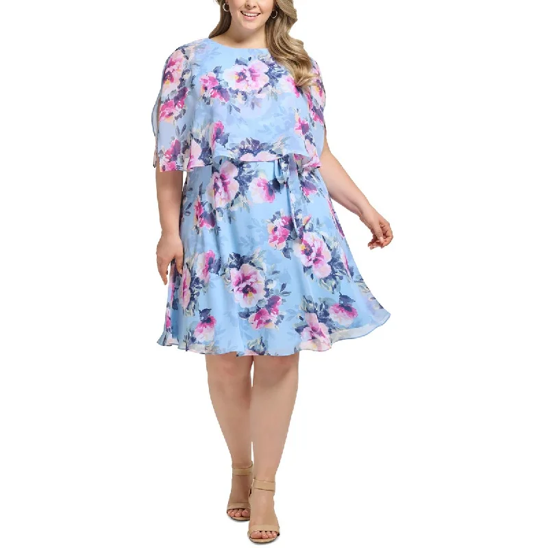 Jessica Howard Womens Plus Party Knee Fit & Flare Dress Tunics stripes playful