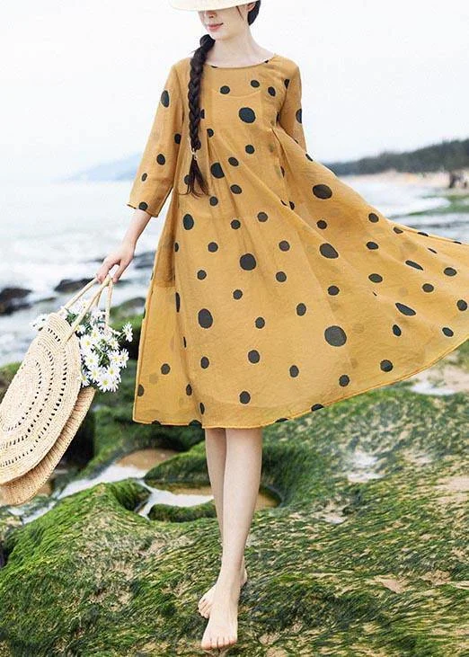 Loose Yellow Dot Half Sleeve Party Summer Chiffon Dress Off-the-shoulder Bohemian Festive