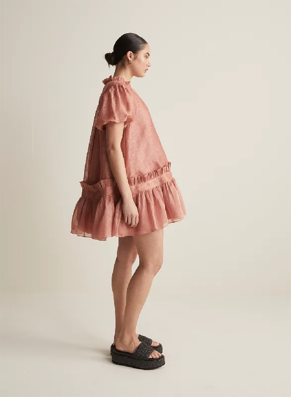 Marcel Silk Linen Mini Smock Dress | Rose Chic Pleated Mini Dress