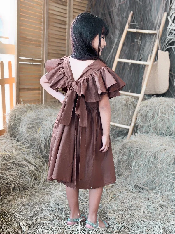 Mini Bronie Cotton Dress - Brown Classic Solid Mini Dress