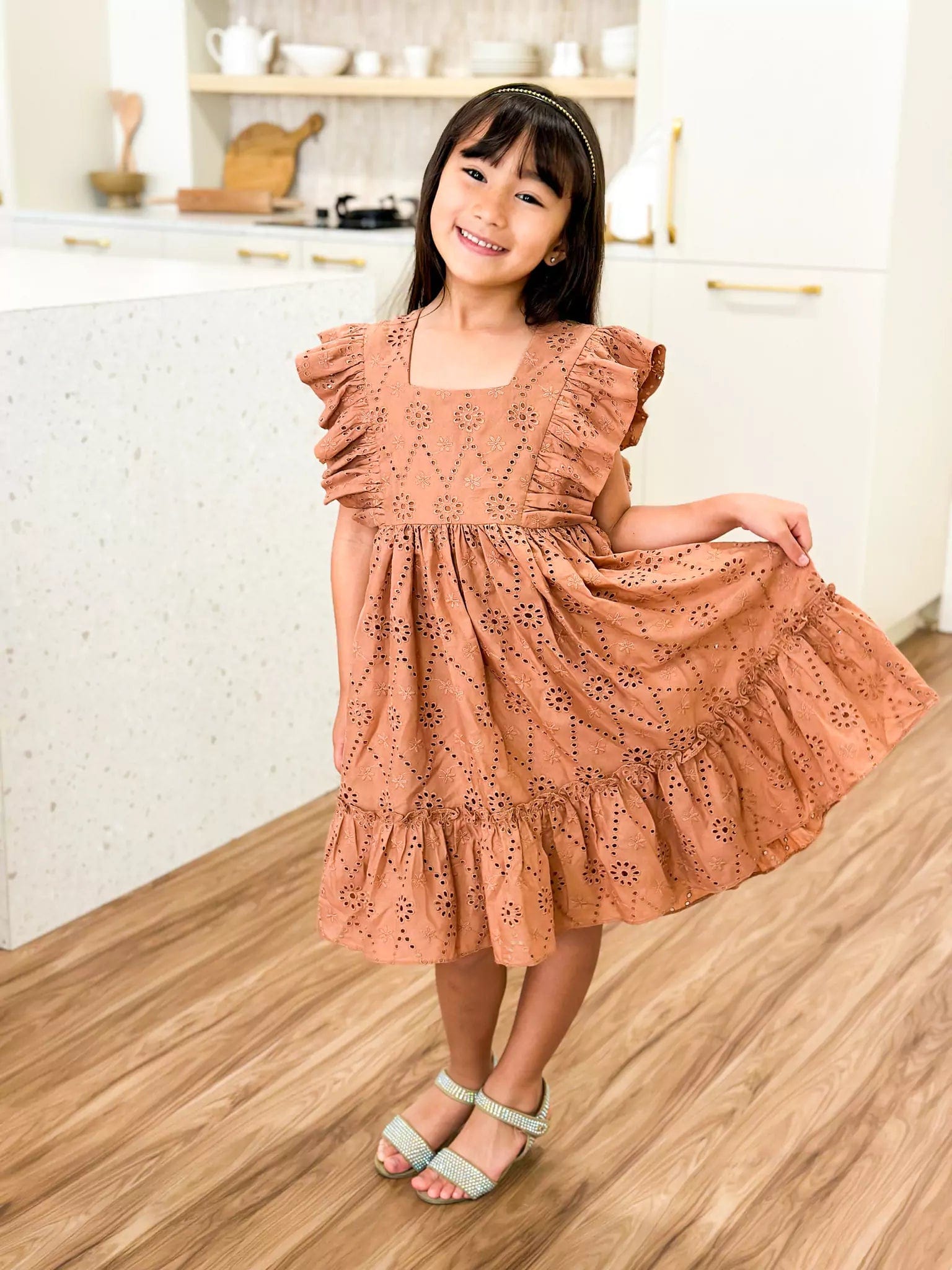 Mini Creamsicle Cut Work Embroidered Dress Fashionable Lace-Trim Mini Dress