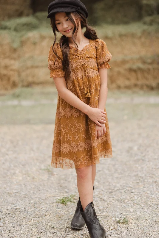 Mini Honey Dress in Brown Lace Comfortable Shift Mini Dress