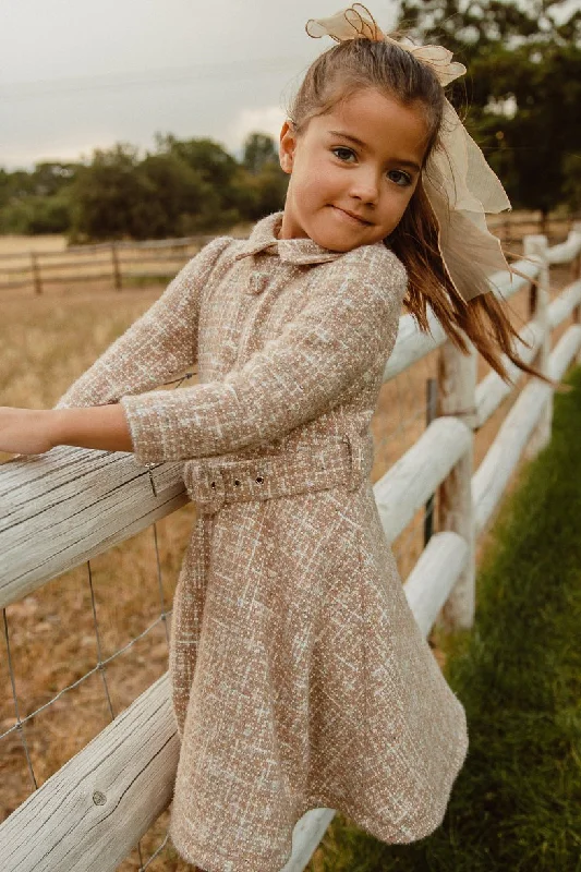 Mini Jackie Dress in Taupe Boucle - FINAL SALE Elegant Off-Shoulder Dress Mini