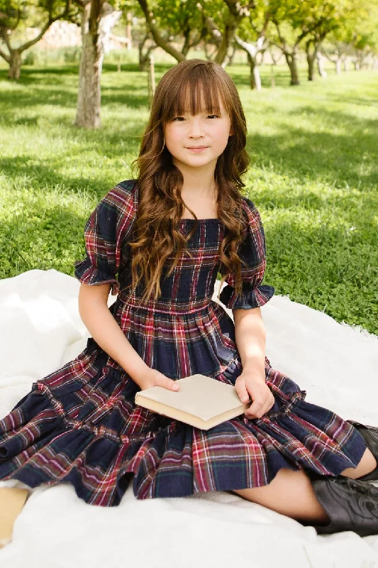 Mini Madeline Dress in Navy Plaid Comfortable Fit-and-Flare Mini Dress