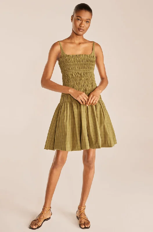 Mini Plaid Smocked Dress - Plaid Olive Combo Stylish Short Sleeve Mini Dress